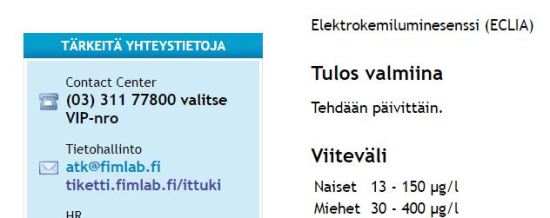 Sarin lisäämä testiohje Ferritiinille - Fimlab